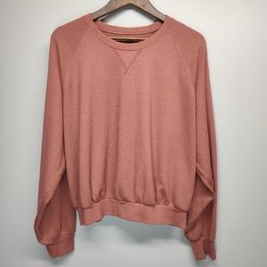 Hollister Top Women Size L Pink Ribbed Long Sleeve Boyfriend T-Shirt Casual